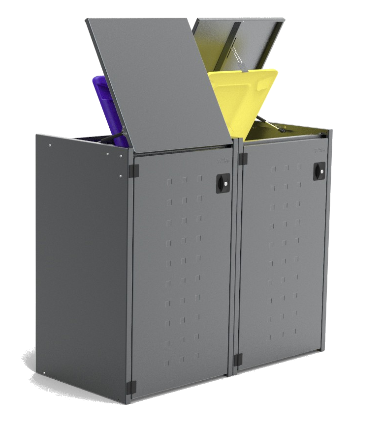 Müllbox Typ Boxxi Stahl verzinkt Anthrazit RAL-7016 mit Kipp-Deckel für 2x 240L