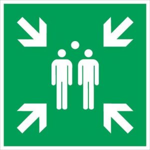 Rettungszeichen ASR A1.3/DIN EN ISO 7010 L400xB400mm Sammelstelle Alu.